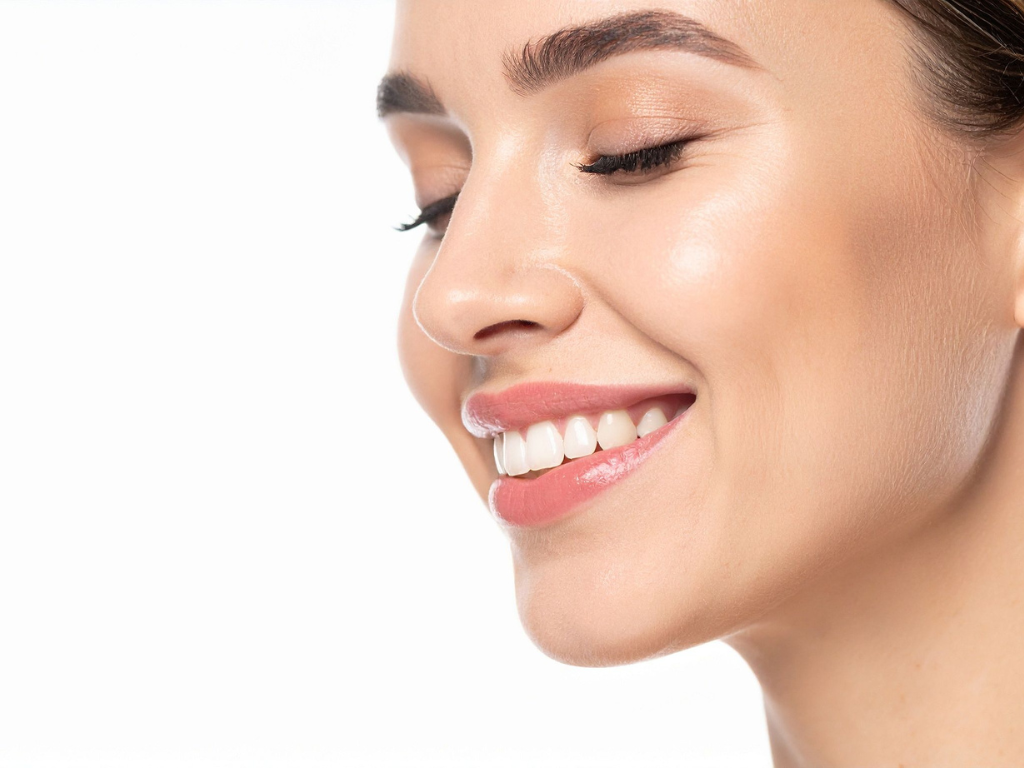 Natürliche Hautverjüngung im Mittelgesicht einer Frau